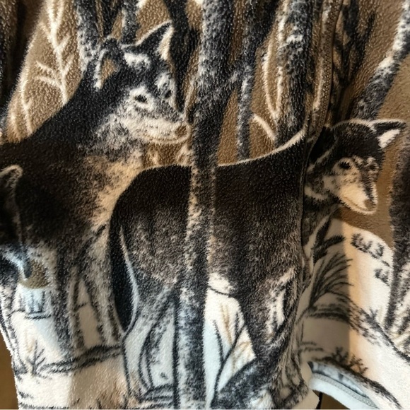 Vintage Women’s Black Wolves Tan Fleece Teddy Zip-Up Jacket Nature Size XL - Picture 6 of 13